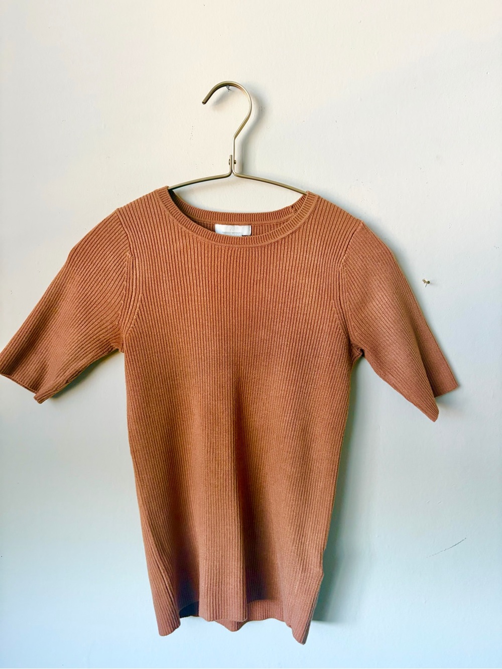 H&M Ribbed Short Sleeve Tee in Rust